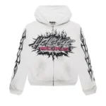 Hellstar Records Glitter Zip Up White Hoodie