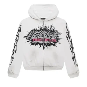 Hellstar Records Glitter Zip Up White Hoodie